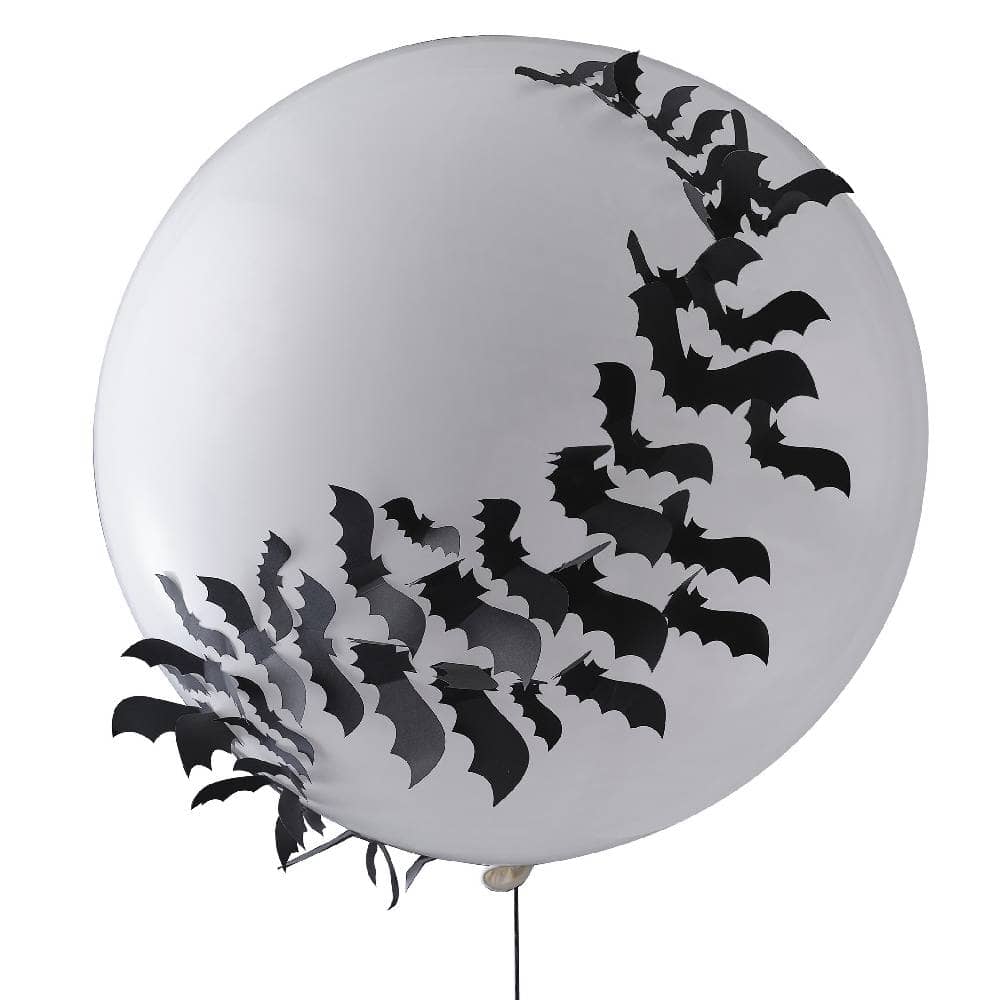 Grote witte ballon met 3D papieren vleermuizen