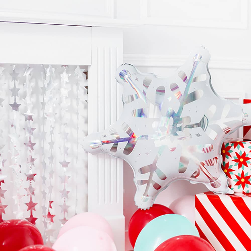 Sneeuwvlok folieballon met cadeaus en meer ballonnen