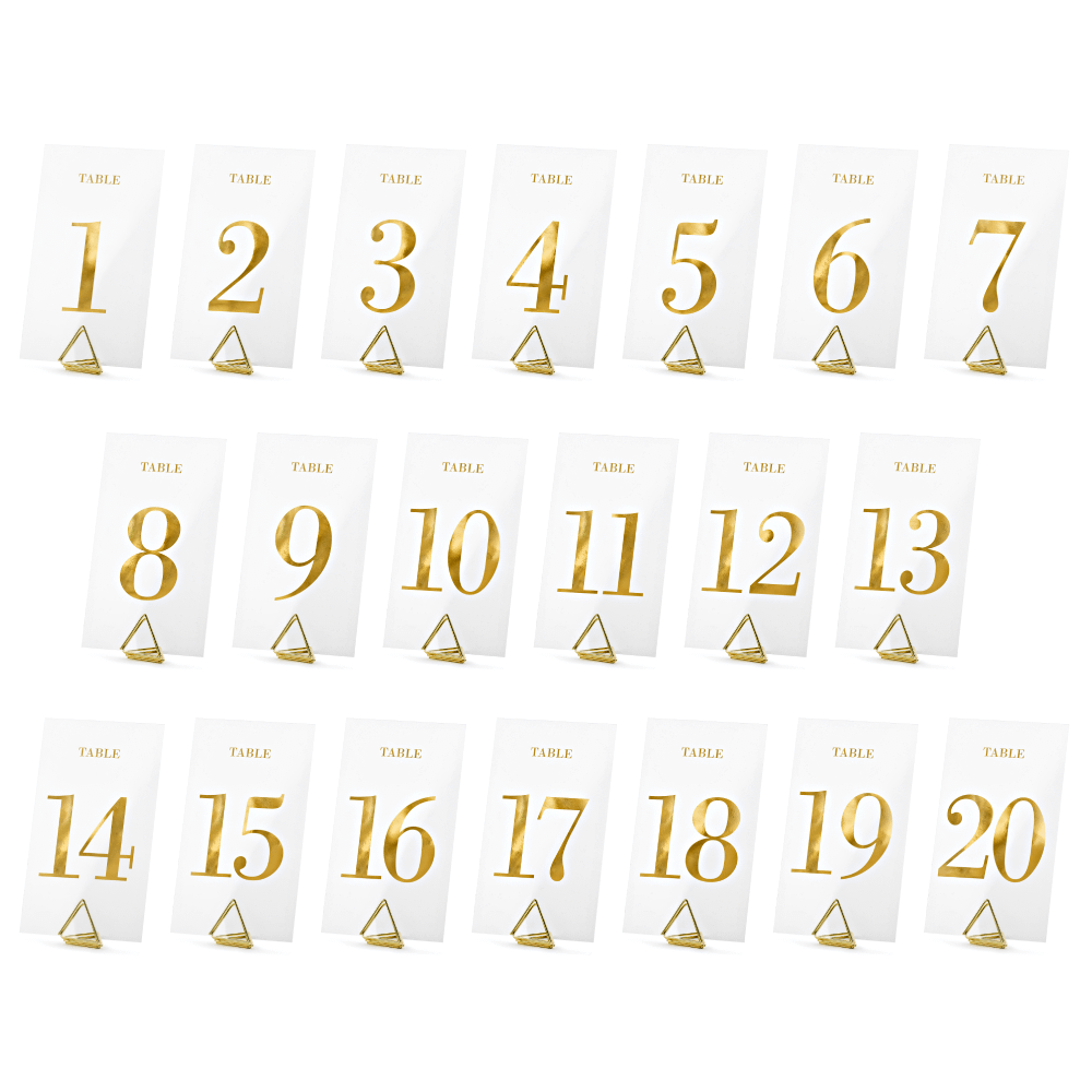Transparante tafelkaartjes met gouden cijfers