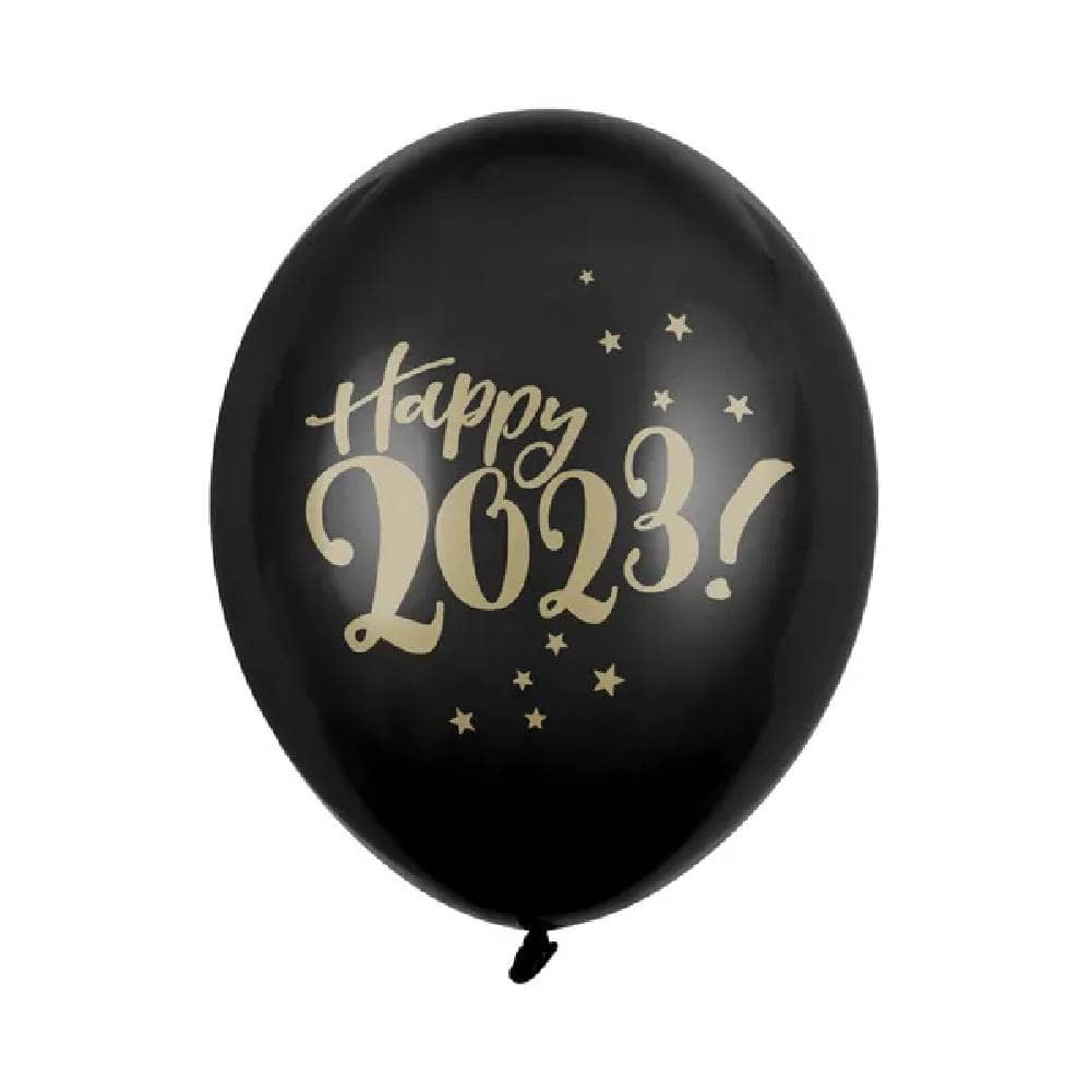 Latexballon in het zwart met gouden tekst 'Happy 2023!'