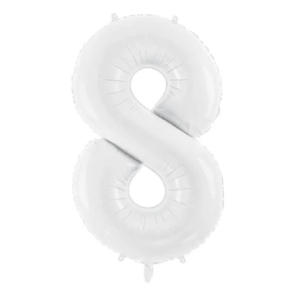 Folieballon cijfer 8 van 86 centimeter groot in het wit