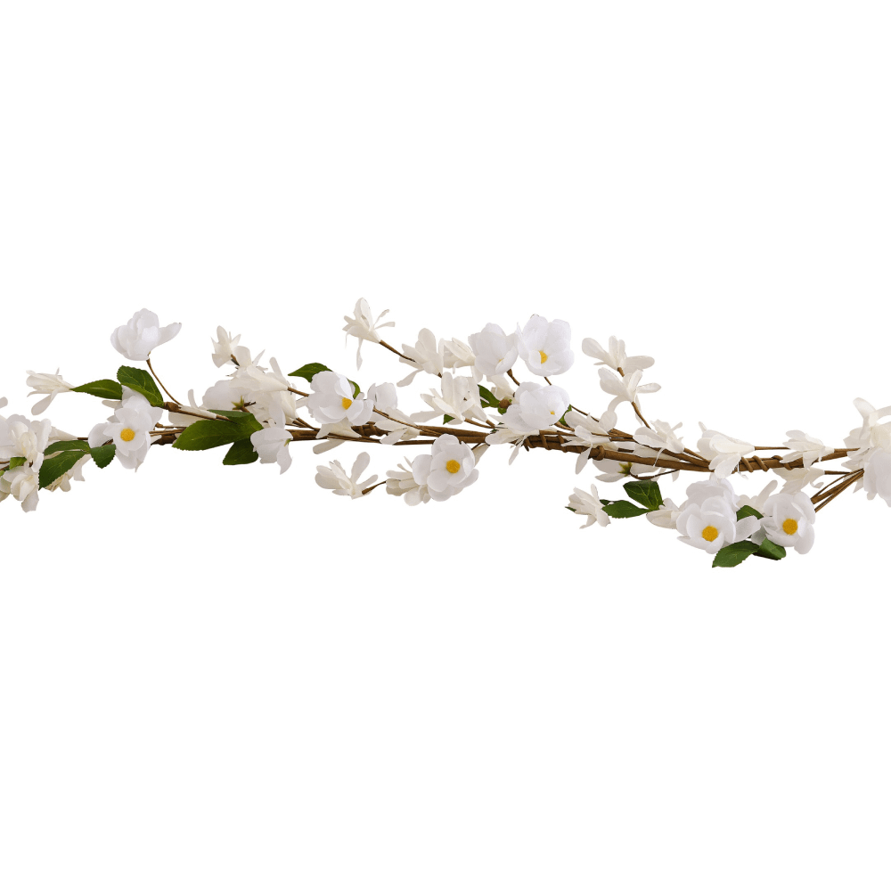 Bloemenslinger met witte madeliefjes en groene blaadjes