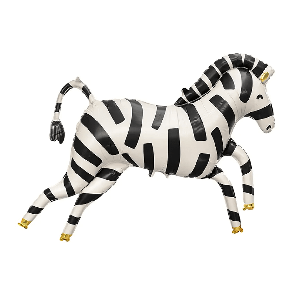 Folieballon in de vorm van een zebra in de kleuren zwart, wit en goud