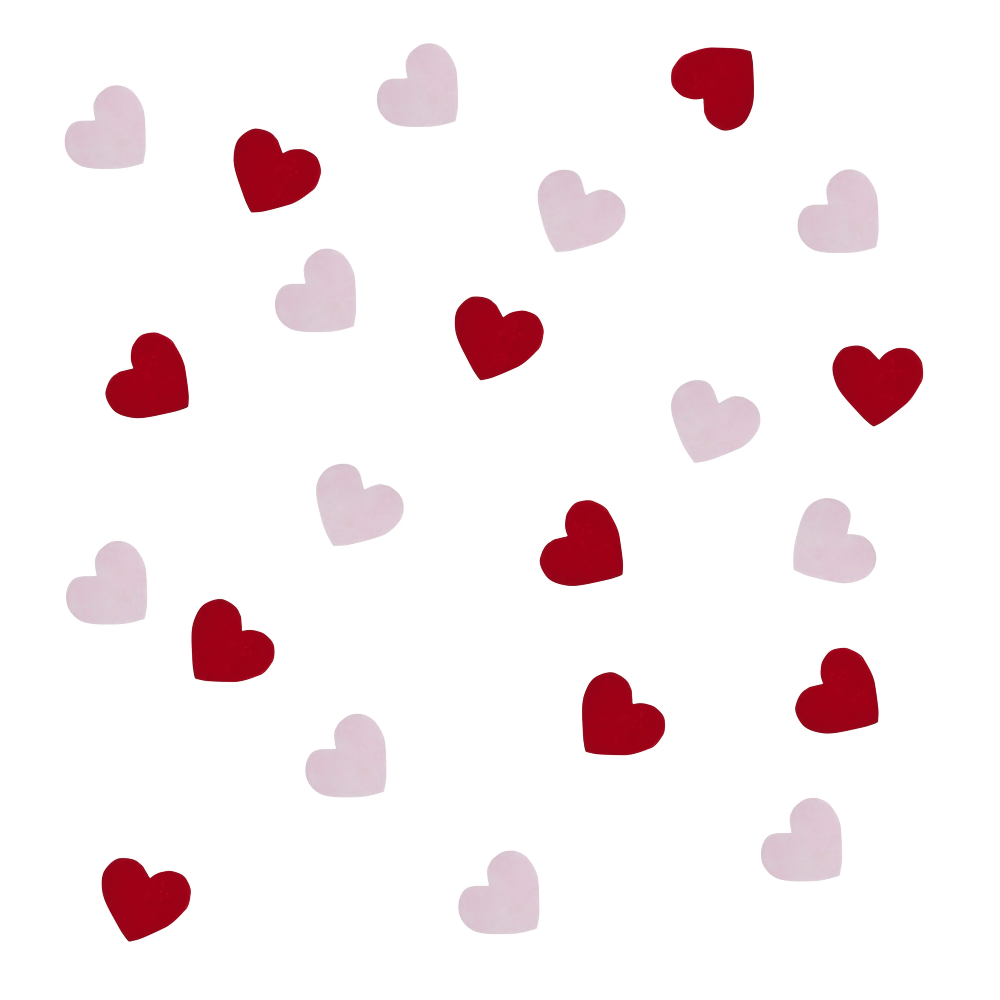 Rode en lichtroze confetti in de vorm van hartjes