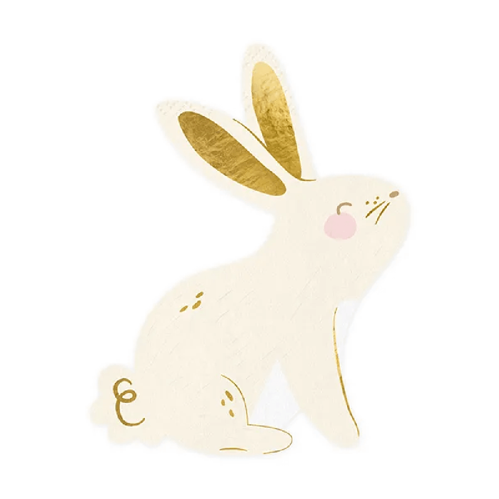 Servet in de vorm van een konijn met gouden oren en snorharen