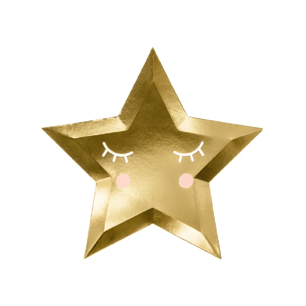 Papieren bord in de vorm van een ster in het goud met gezichtje