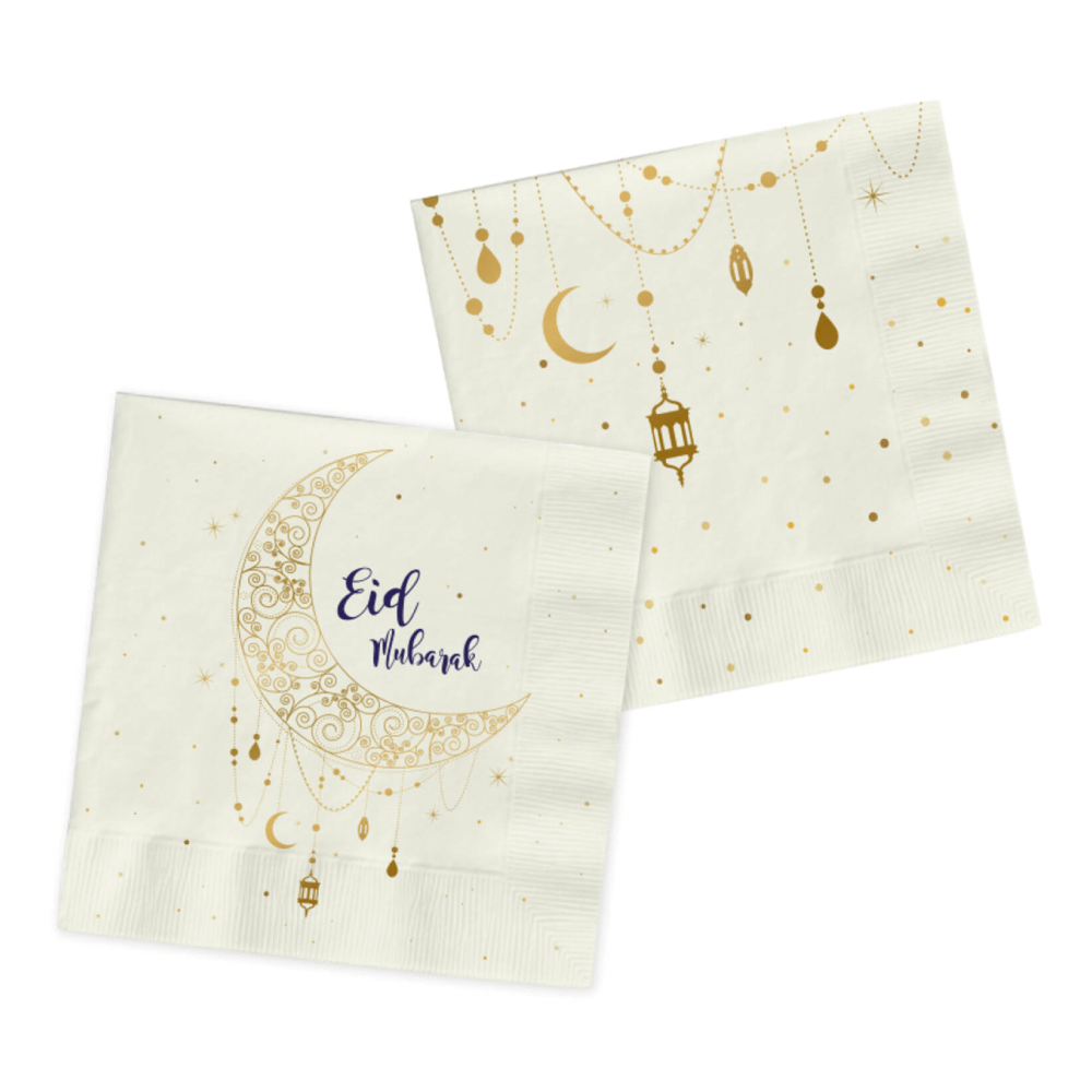 Eid Mubarak witte servetten met gouden versieringen