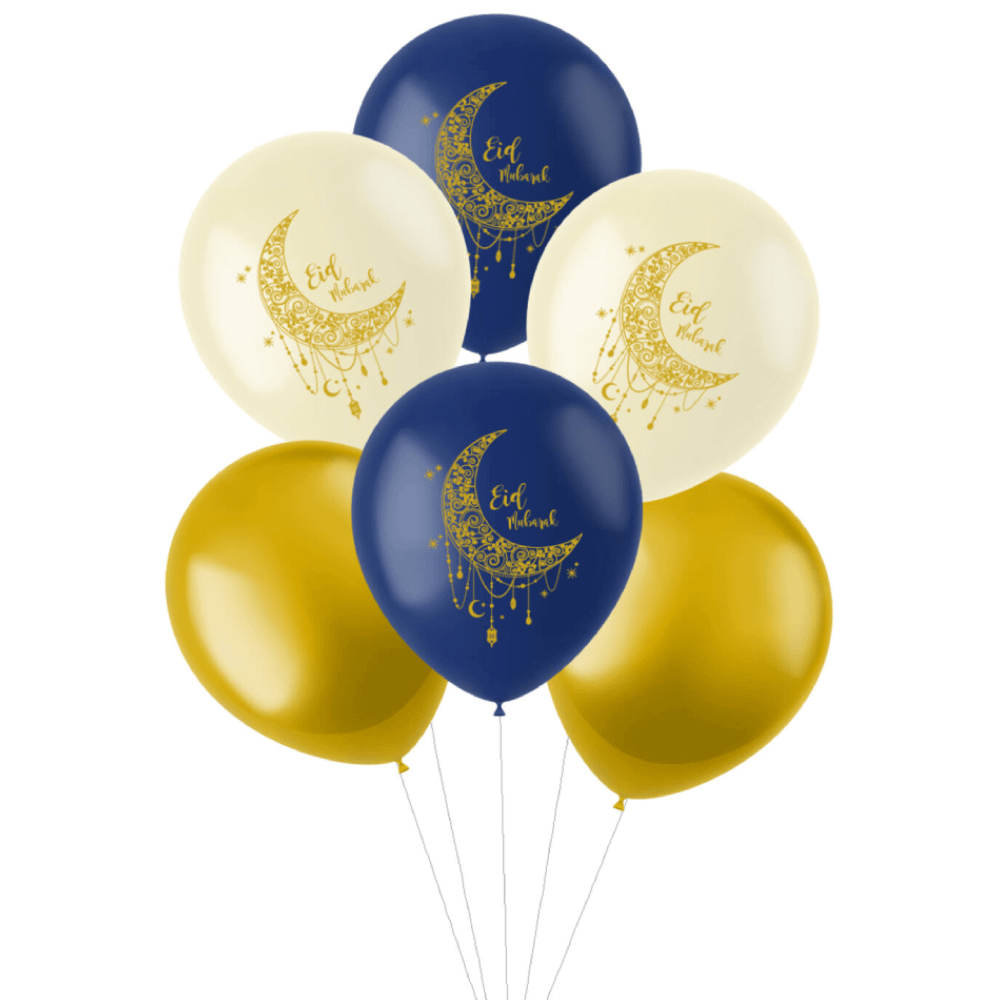 Ballonnen Eid Mubarak in het wit, goud en donkerblauw