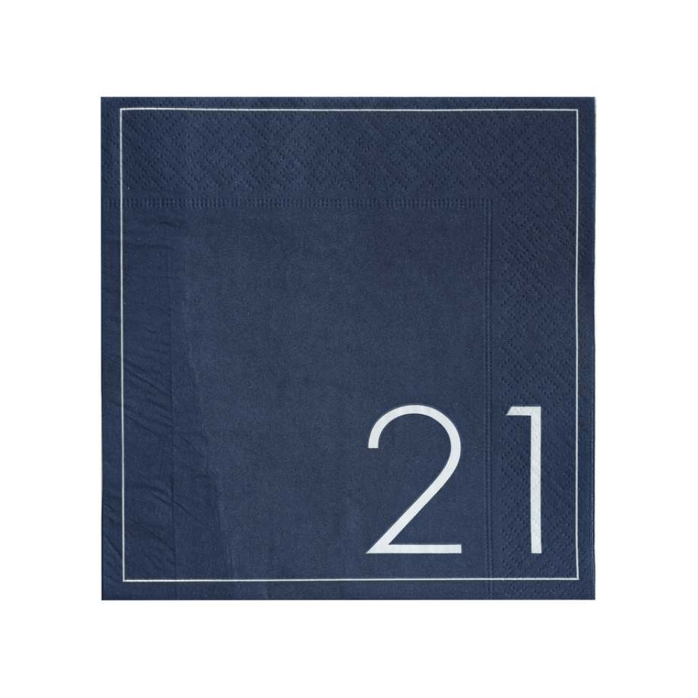 donkerblauwe servetten met het cijfer 21