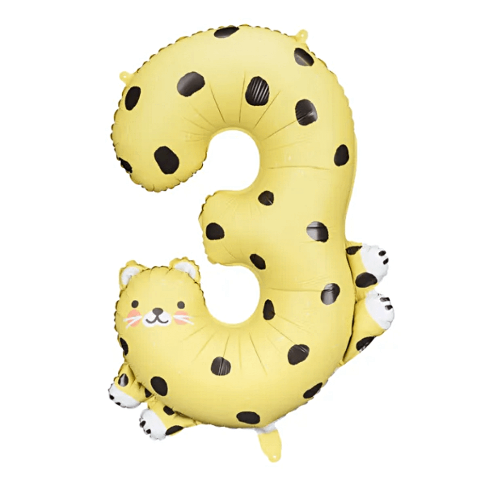 cheetah ballon cijfer 3 geel met zwarte stippen