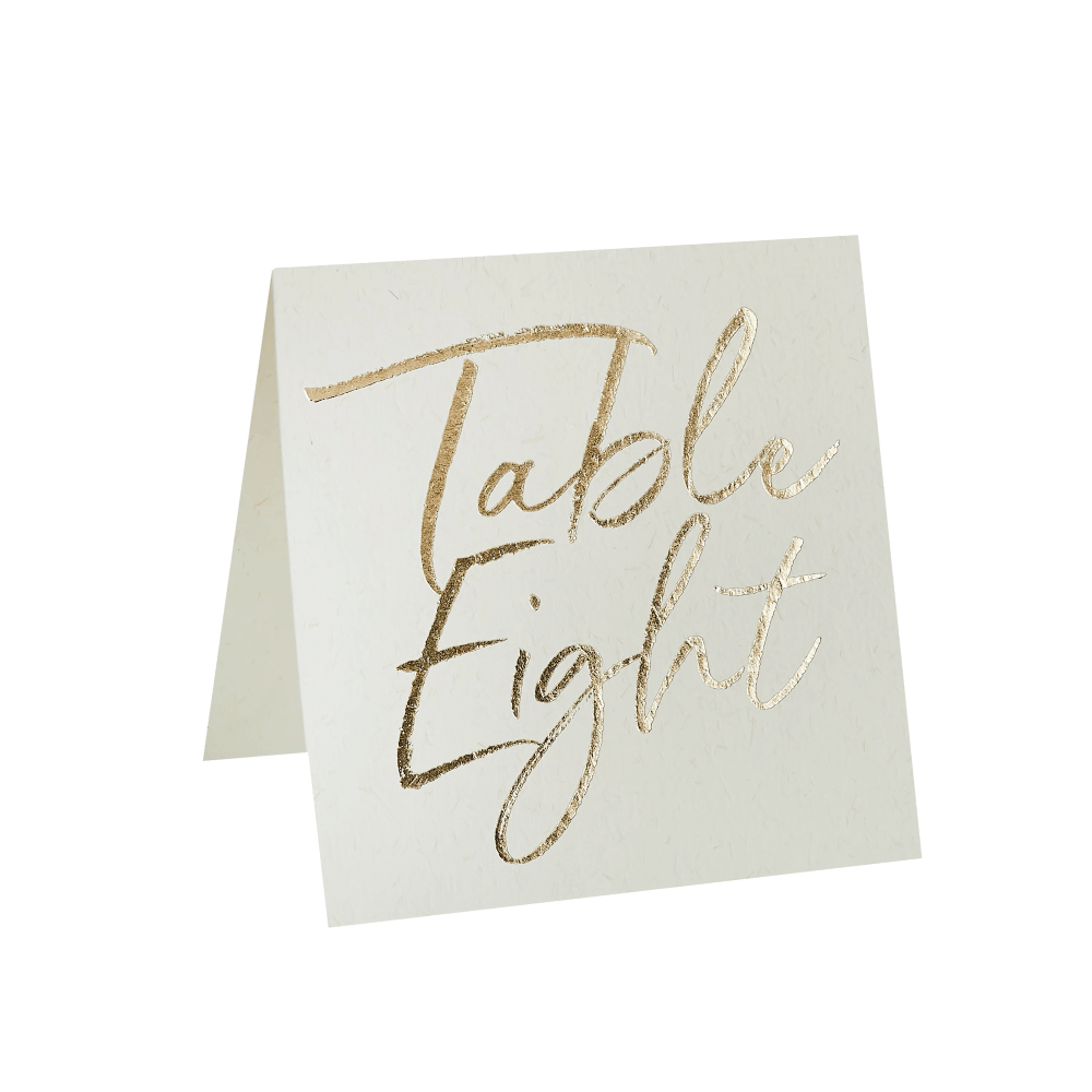 wit tafelkaartje met gouden schitterende tekst