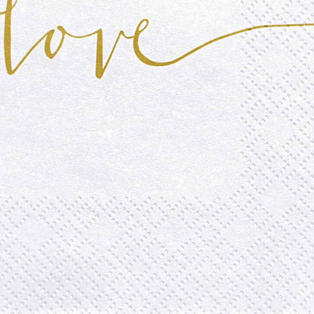 witte servet met gouden tekst love