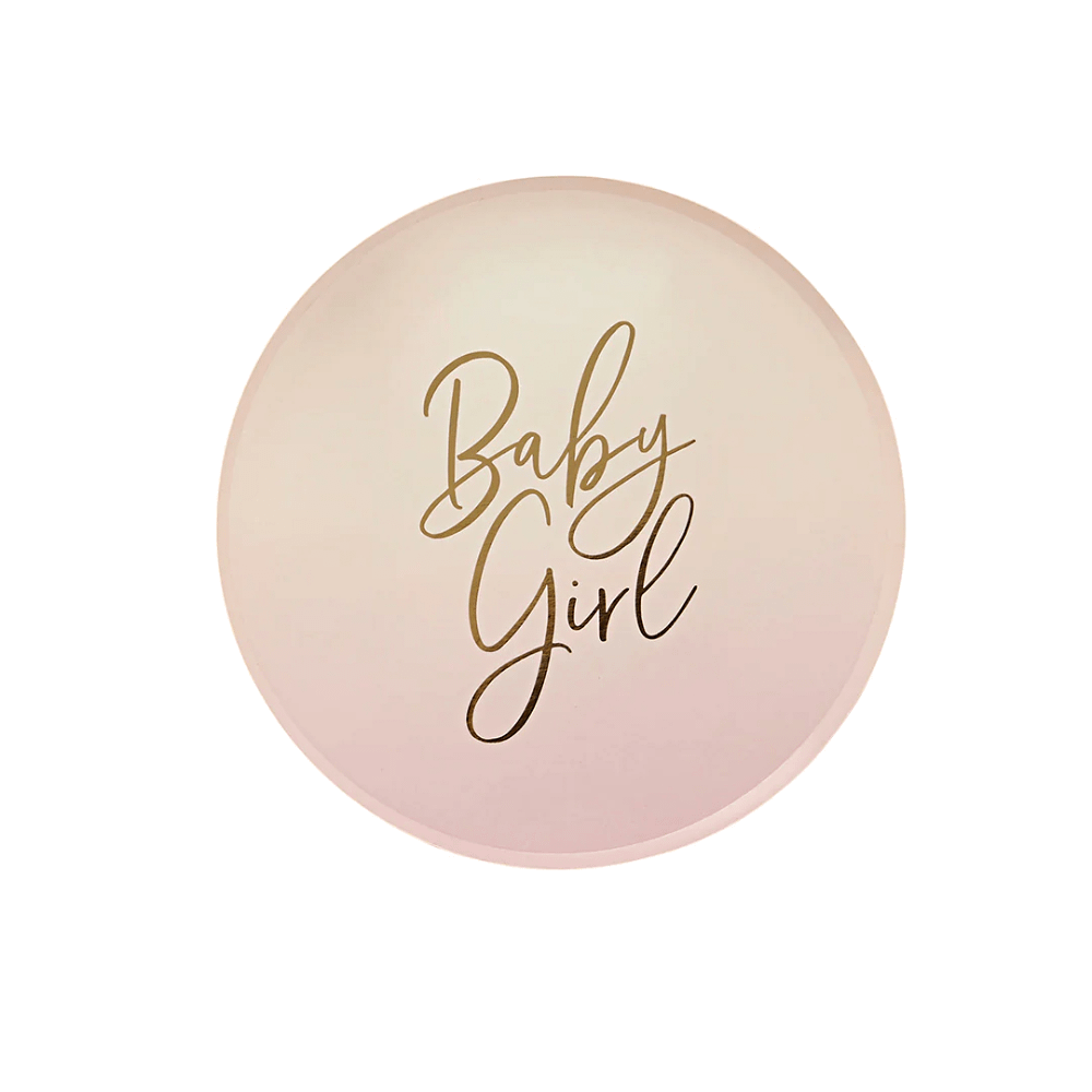 roze met wit bord met ombre effect en gouden tekst baby girl