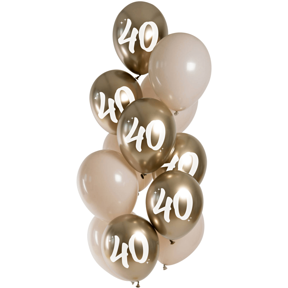 Ballonnen in het nude en goud met chrome effect met de witte cijfers 40