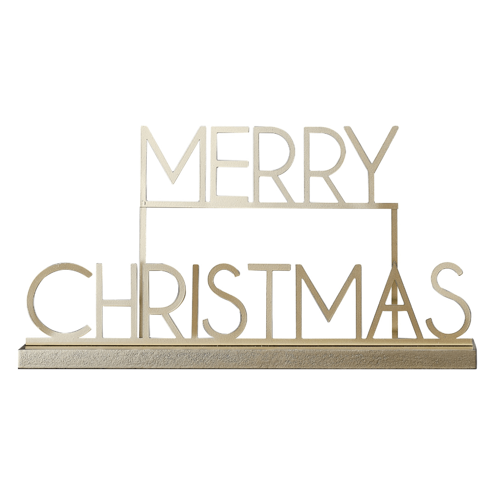 Gouden bordje van metaal met de tekst merry christmas