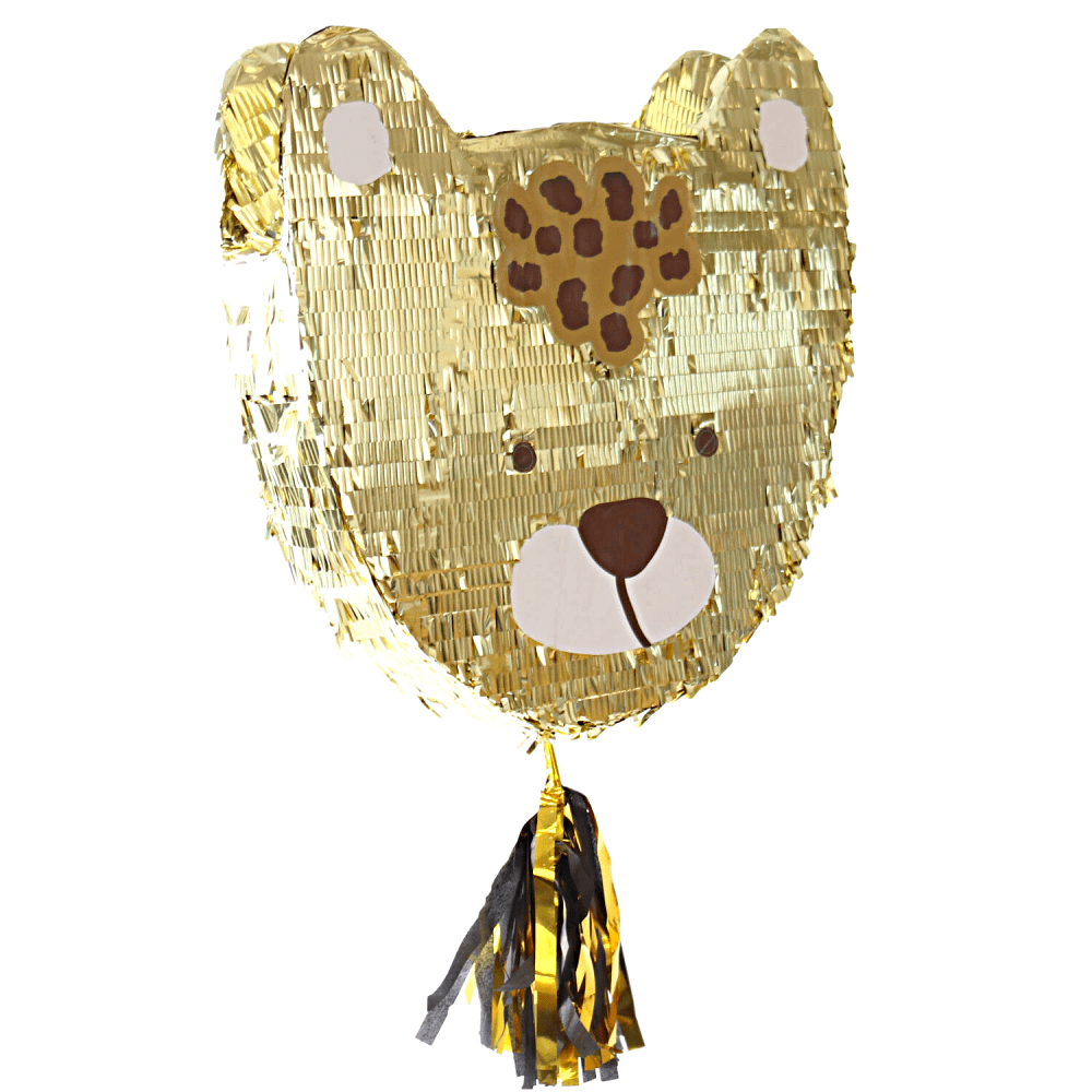 Pinata in de vorm van een luipaard met gouden tassels