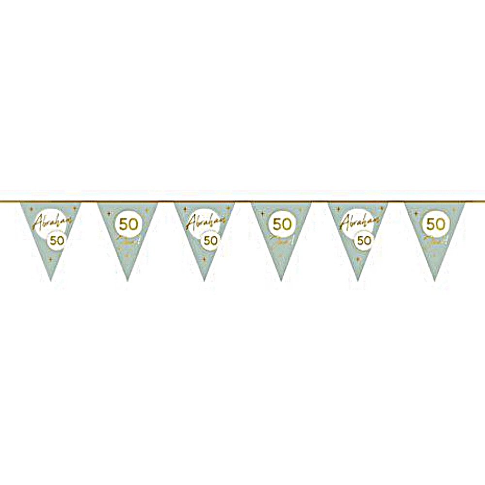 Slinger met driehoek vlaggetjes in het groen met goud voor een 50ste verjaardag abraham