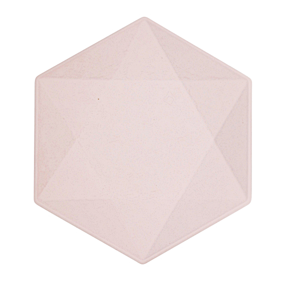 Licht roze bordjes in de vorm van een hexagon