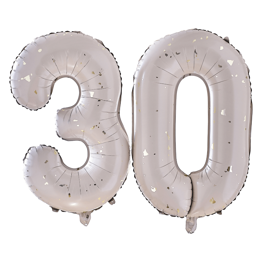 Cijferballonnen 30 in het nude met gouden spikkels