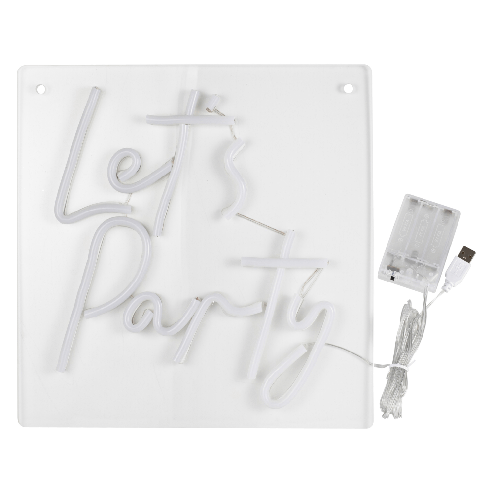 Lichtgevens neon bord met de tekst let's party