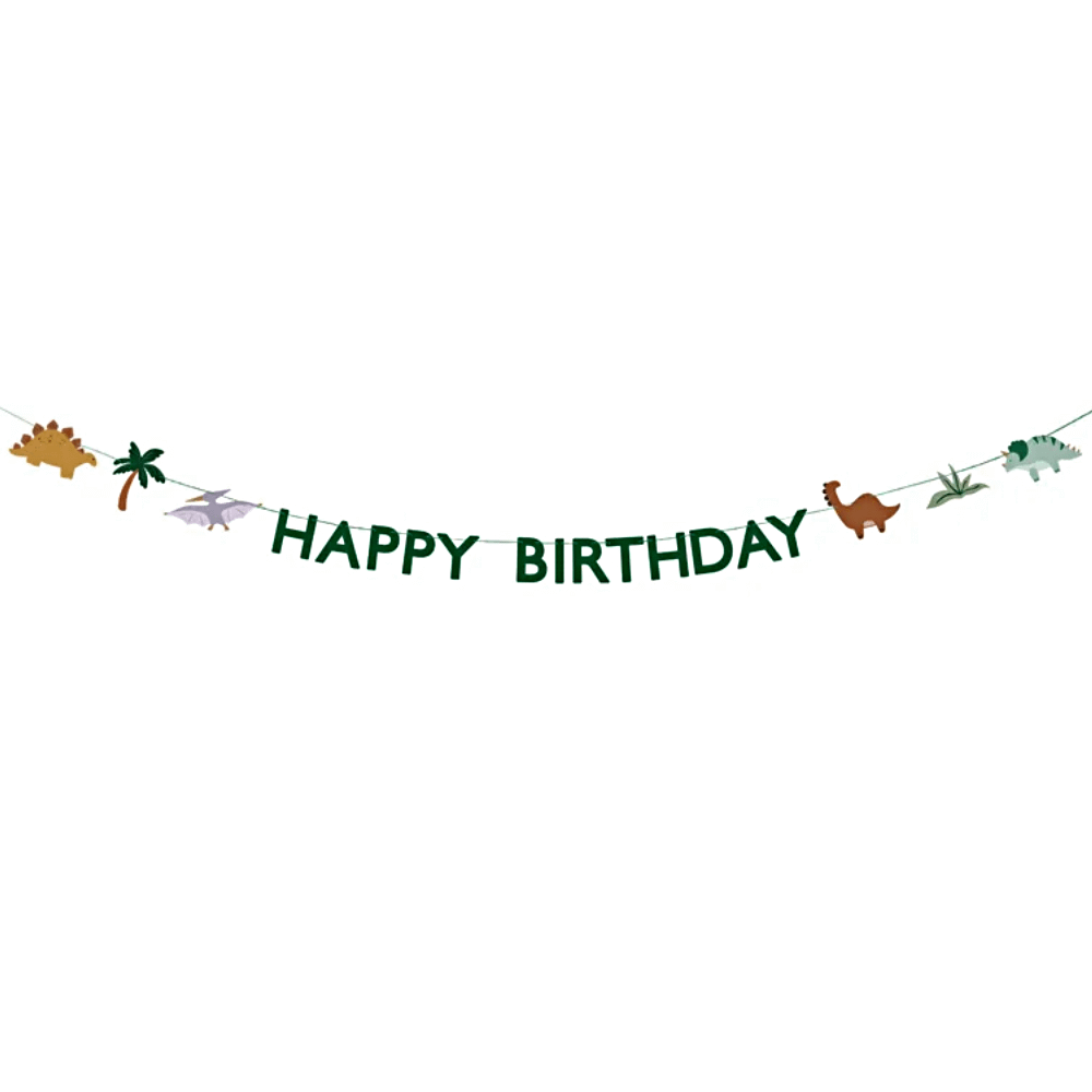 Dino slinger met de groene tekst happy birthday