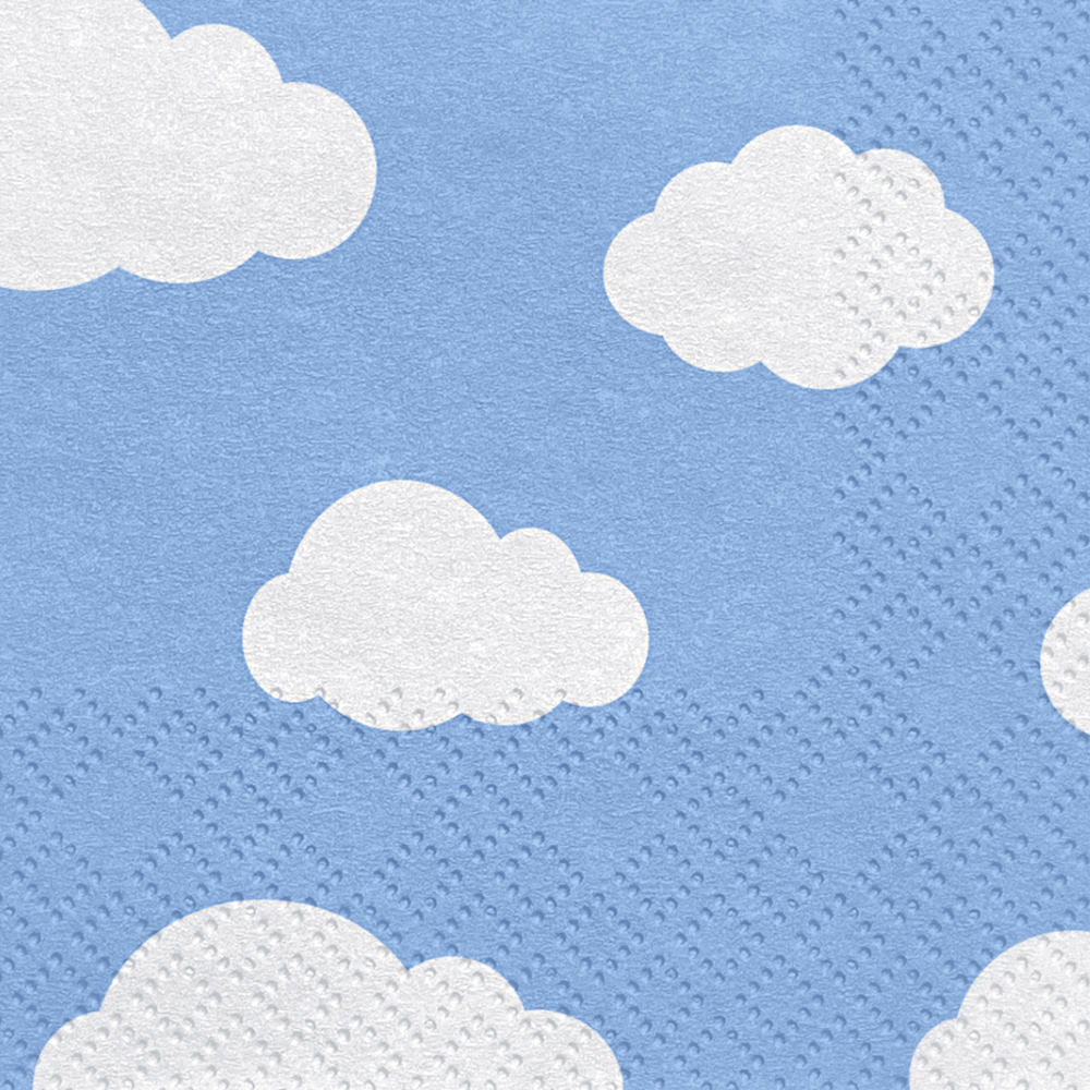 Servetten met wolken erop in het wit en licht blauw