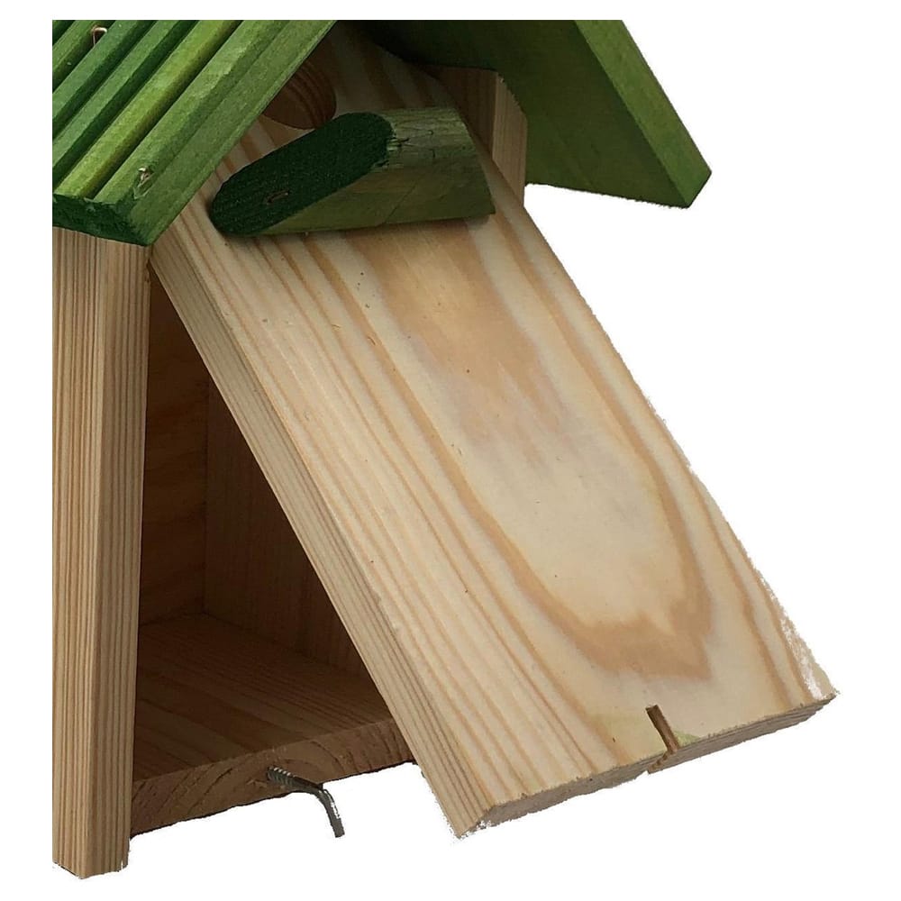 vogel huis met groen dak en open voorkant