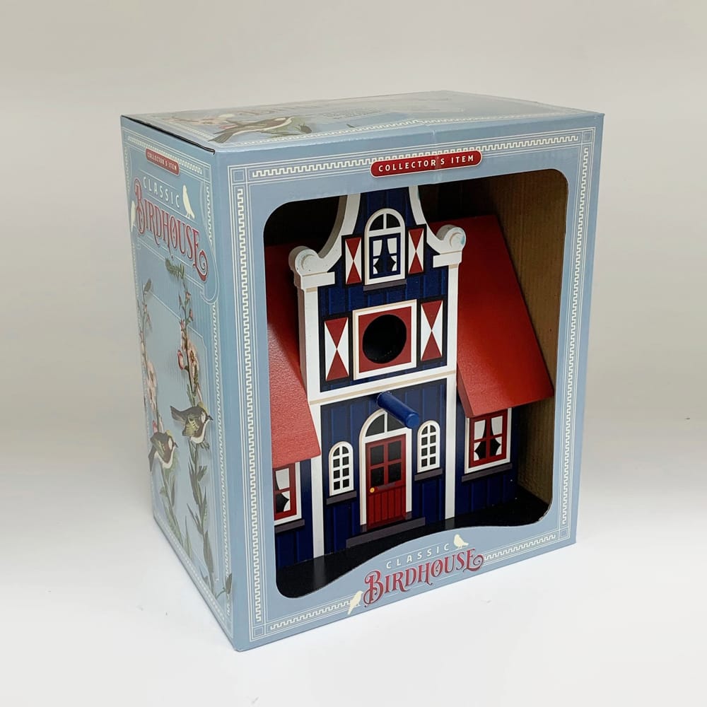 blauw vogel huis in zaanse stijl in doos