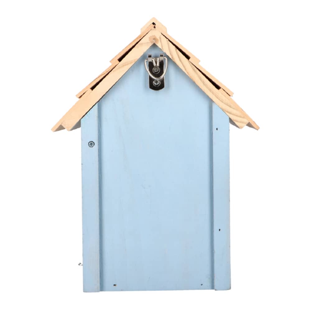 achterkant nest kast met een blauw strandhuis design