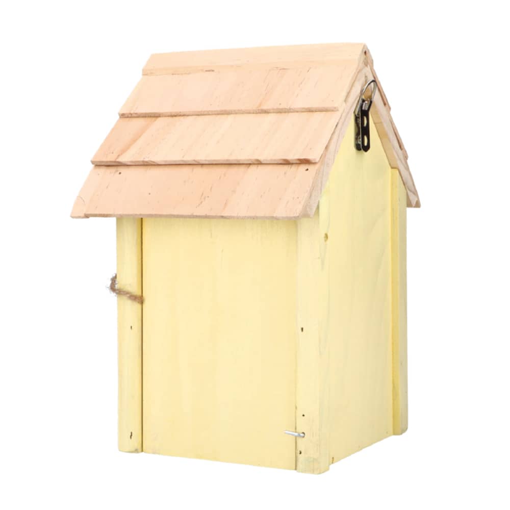 zijaanzicht vogel huis met een geel strandhuis design