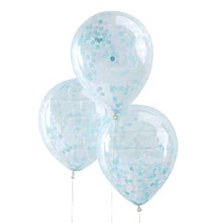 Transparante confetti ballonnen met blauwe confetti erin