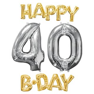 Folieballon Pakket‘Happy Birthday 40’– Zilver Goud