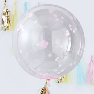 Grote transparante ballon met lichtroze confetti erin