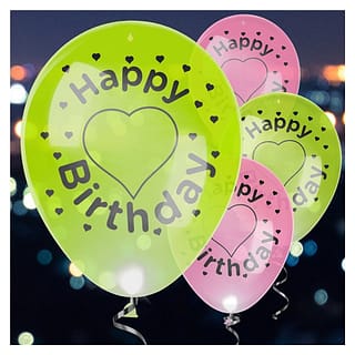 LED Ballonnen 'Happy Birthday' Roze Groen - 4 stuks