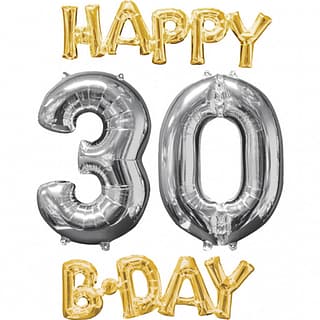 Folieballonpakket ‘Happy Birthday 30’ Goud Zilver