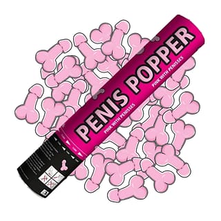 Roze confetti shooter bovenop penisvormige confetti