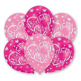 Ballonnen ‘Birthday Girl’ Roze - 6 stuks