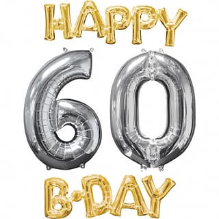 Folieballonpakket ‘Happy Birthday 60’ Goud Zilver
