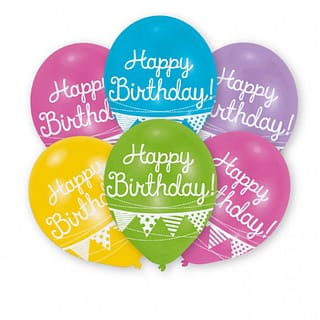 Ballonnen 'Happy Birthday' - vlaggetjes opdruk - assorti - 6 stuks