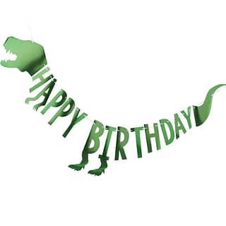 Groene slinger 'happy birthday' in dinosaurus vorm