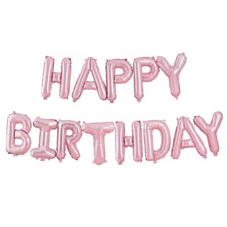 Folieballonnen ‘Happy Birthday’ - Roze