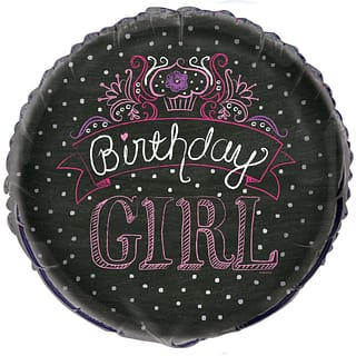 Folieballon Birthday Girl Roze Zwart - 45 centimeter