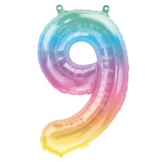 Folieballon ‘9’ Regenboog Pastel