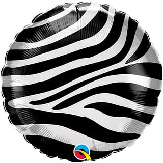 Ronde folieballon met zebraprint in het zwart en wit