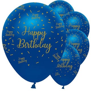 Ballonnen ‘Happy Birthday’ Navy gold - 6 stuks