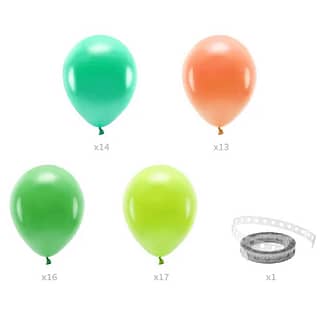 Ballonnen in de kleur oranje, groen, lichtgroen en donkergroen en ballontape