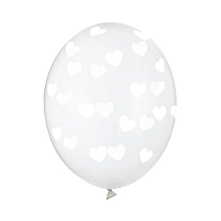 Transparante ballon met witte hartjes