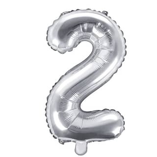 Folieballon Cijfer 2 (35 cm) - Zilver