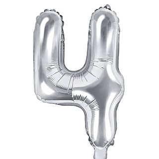 Folieballon Cijfer 4 (35 cm) - Zilver