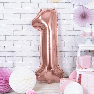 Folieballon Cijfer 1 (86 cm) - Rosé Goud